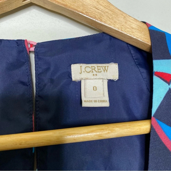 J. Crew Factory Blue Pink Geometric Print Short Sleeve Gallery Shift Dress 0 - Picture 4 of 10